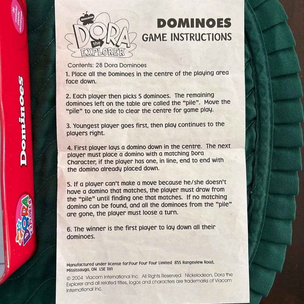 Nick Jr Dora the Explorer Dominoes 26 Piece Plastic Set‎ in Collector Tin 2005